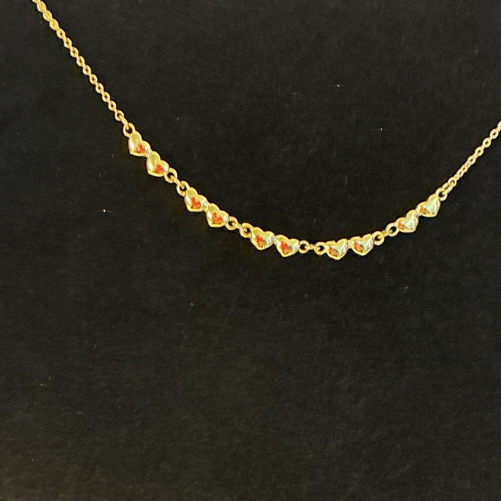 Gold Tone Hearts Necklace 16 in dainty Love Theme Cable